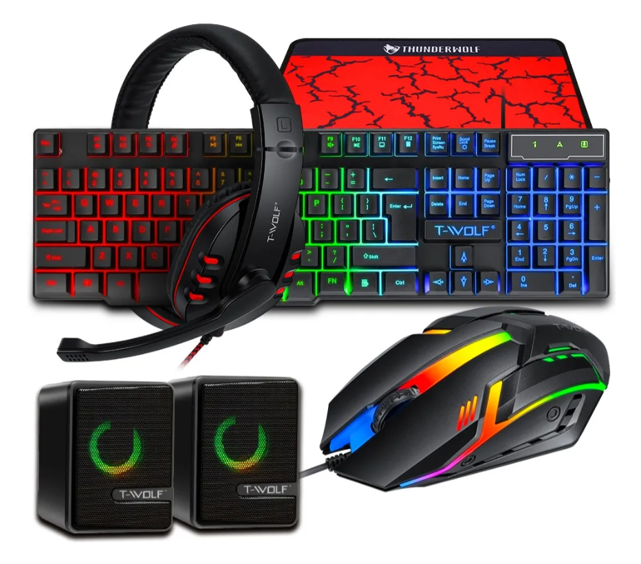 Combo gaming teclado mouse audífonos y cornetas T-wolf Tf850