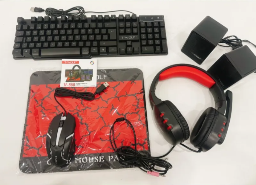 Combo gaming teclado mouse audífonos y cornetas T-wolf Tf850