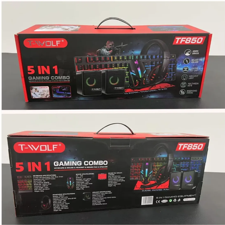 Combo gaming teclado mouse audífonos y cornetas T-wolf Tf850