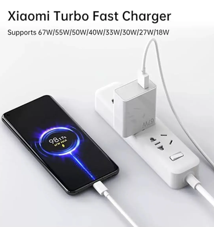 Cargador Xiaomi Tipo C Carga Rápida 67w Blanco