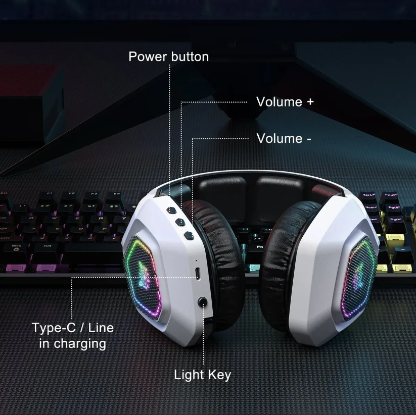 Audífono Gamer Inalámbrico Micrófono Bluetooth Recargable