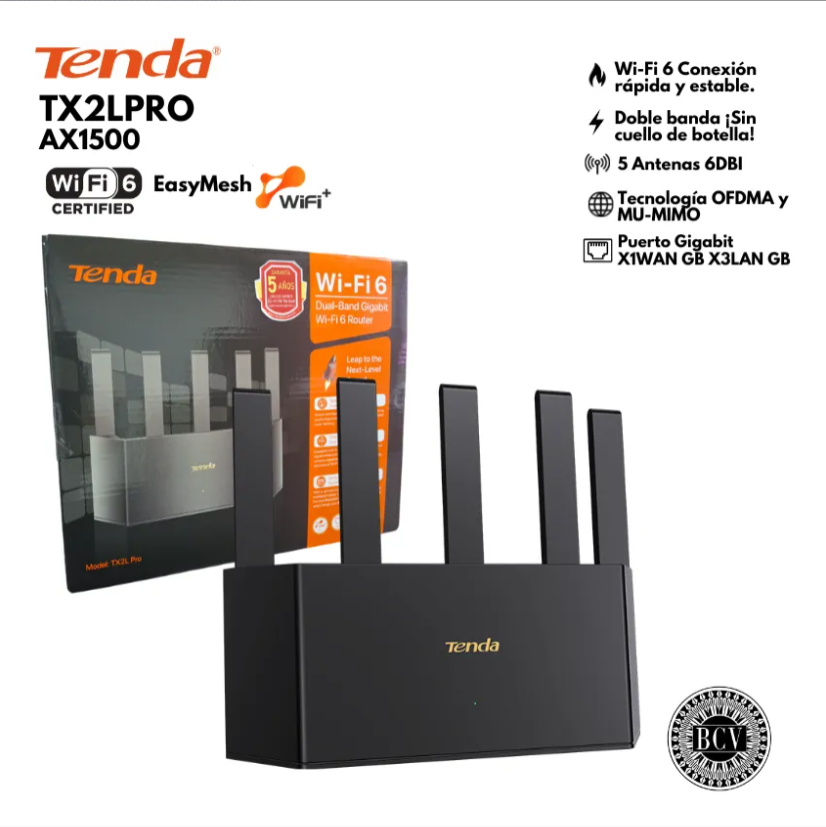 Router Tenda TX2L Pro Wi-Fi 6 AX1500 – Doble Banda Gigabit para Fibra Óptica